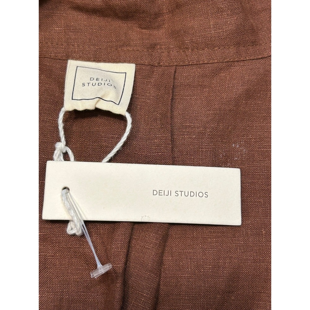 Deiji Studios The 01 Set Linen Wrap Top Tobacco Brown Kimono Tie Waist Chic NEW - Picture 8 of 11